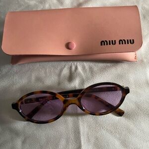 Miu Miu Tortoiseshell Pink Tinted Oval Glasses